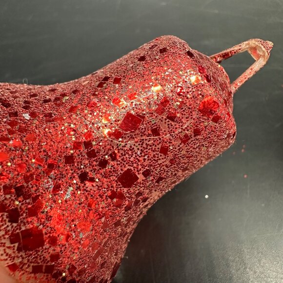 Vintage Christmas Ornaments Plastic Bell Set Of 2 Red Glitter Mid Century Modern - Picture 6 of 8
